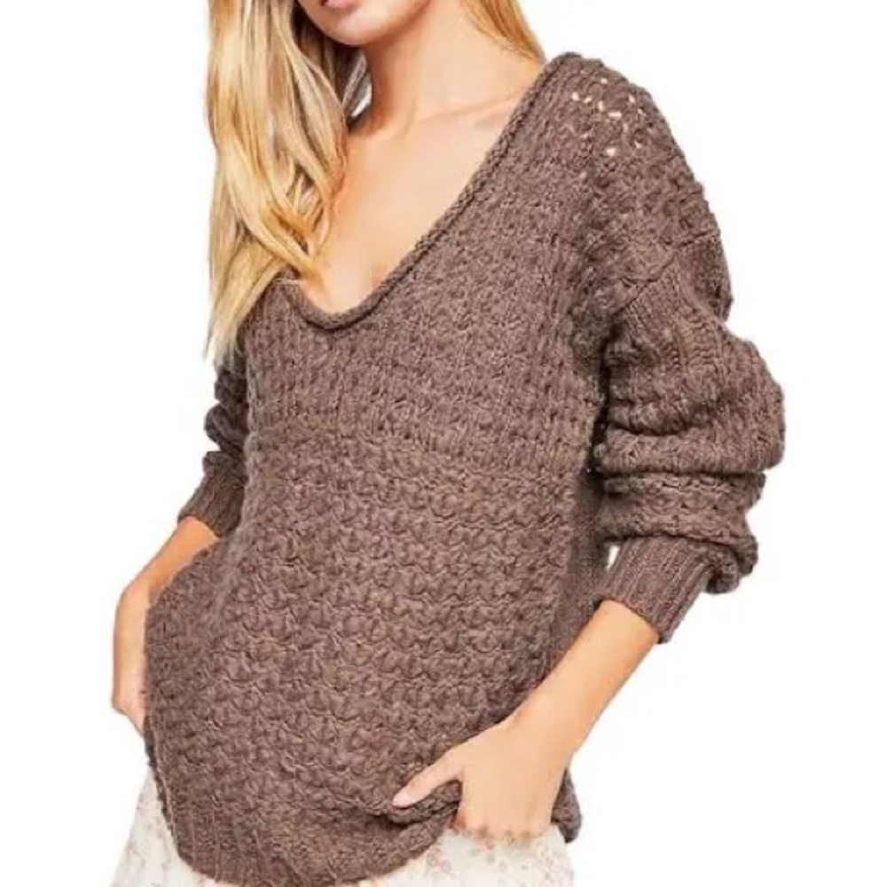 Free People Wool Blend Brown Knit Sweater